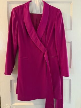 Fuchsia Blazer Dress with Sash Tie
